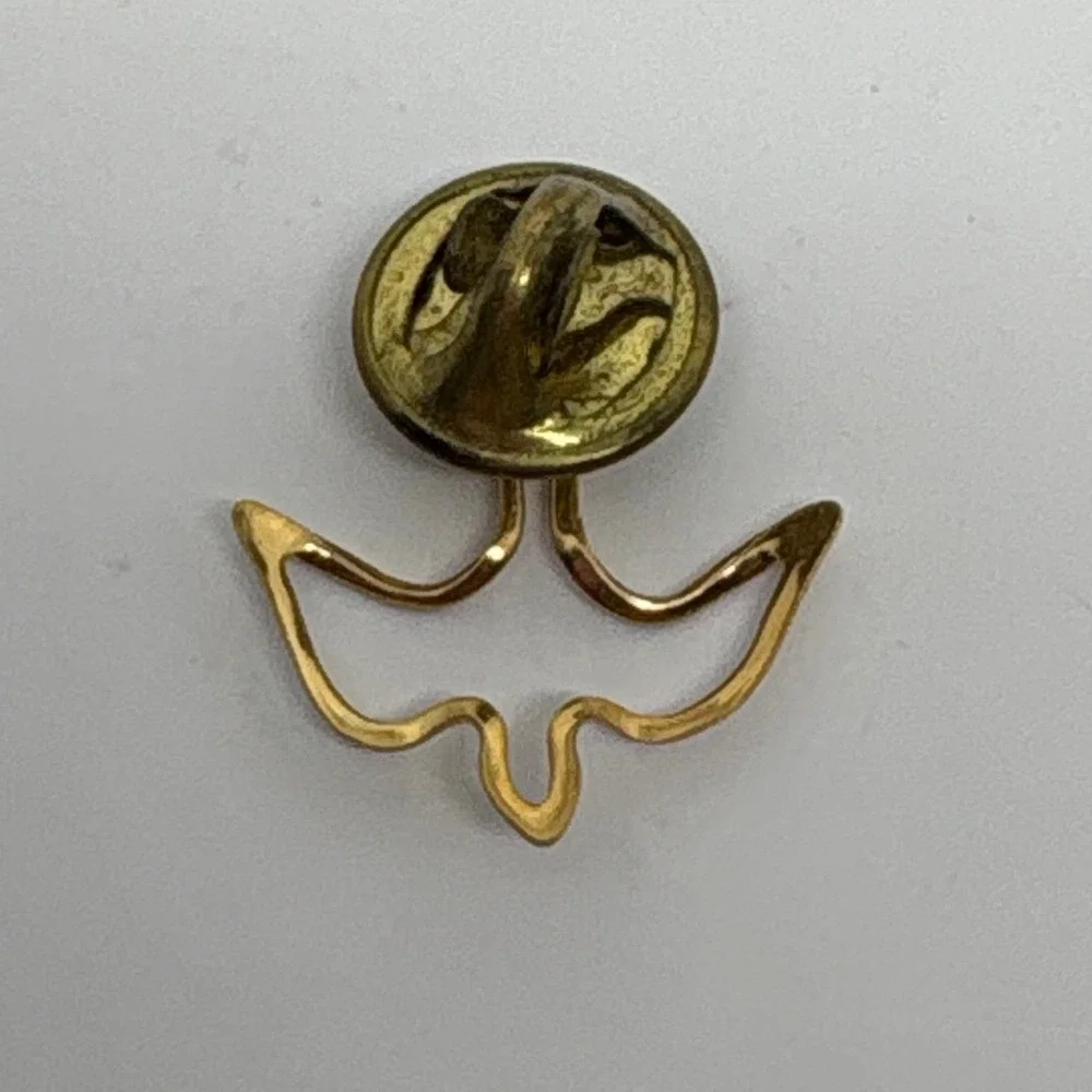 1980s Gold Tone Dove Peace Religious Lapel Pin Tie Tack Holy Spirit Confirmation